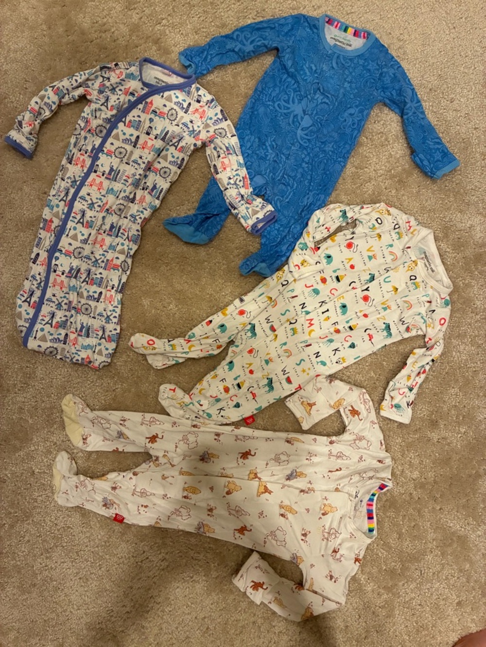 BUNDLE (4): Magnetic Me Bamboo Baby Footies (3) & Gown (1)